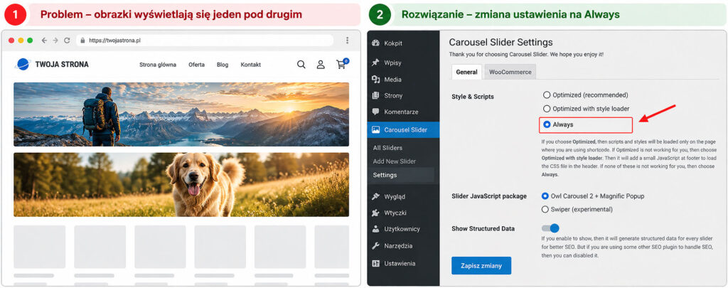 Problem i rozwiązanie ustawień slidera